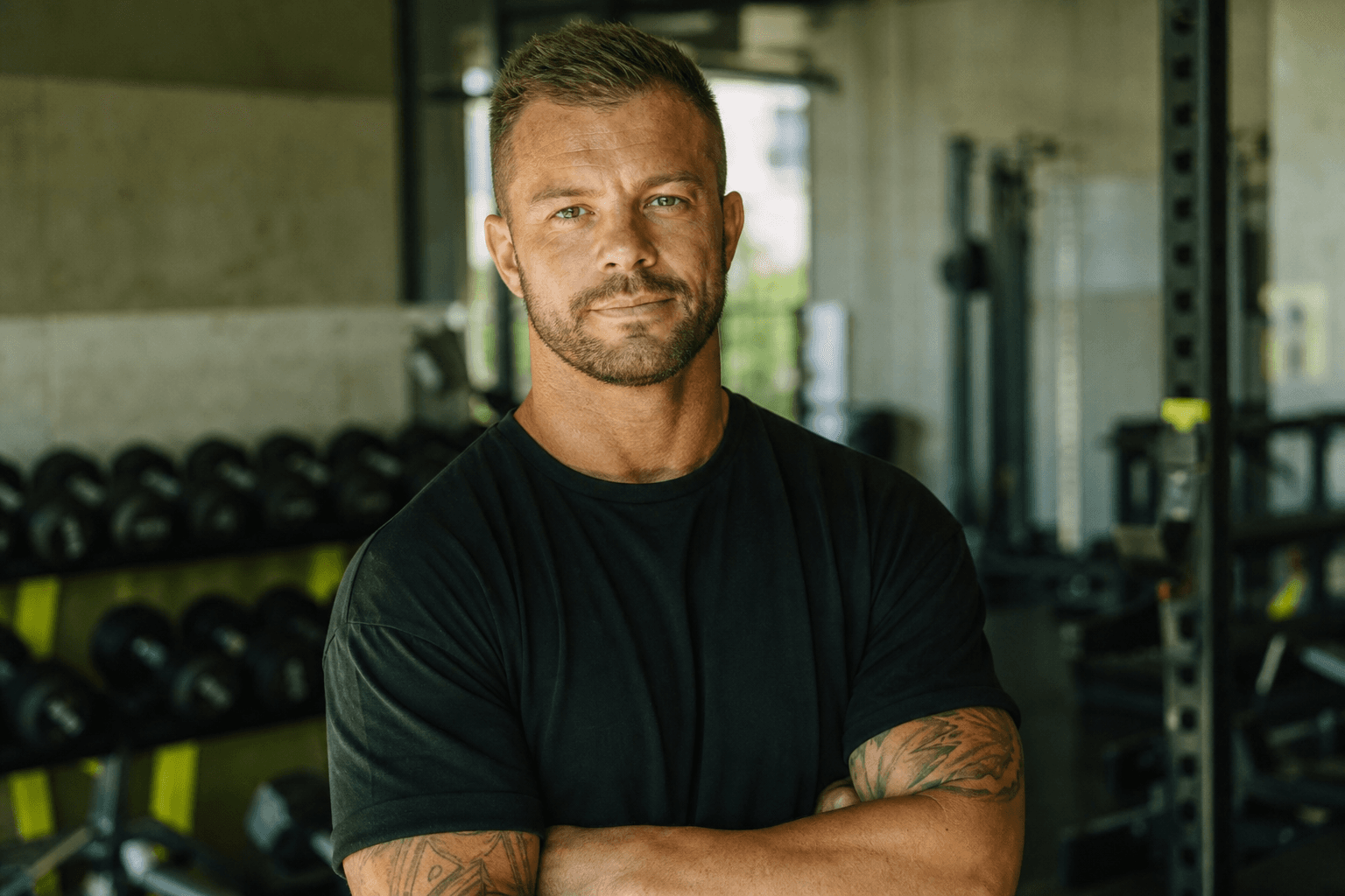 Fitness coach portrait in a gym